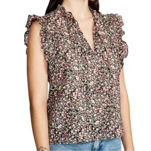 BB Dakota Black Floral Sleeveless Blouse Sz M